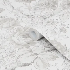 Laura Ashley A Birtle Dove Grey Floral Smooth Wallpaper