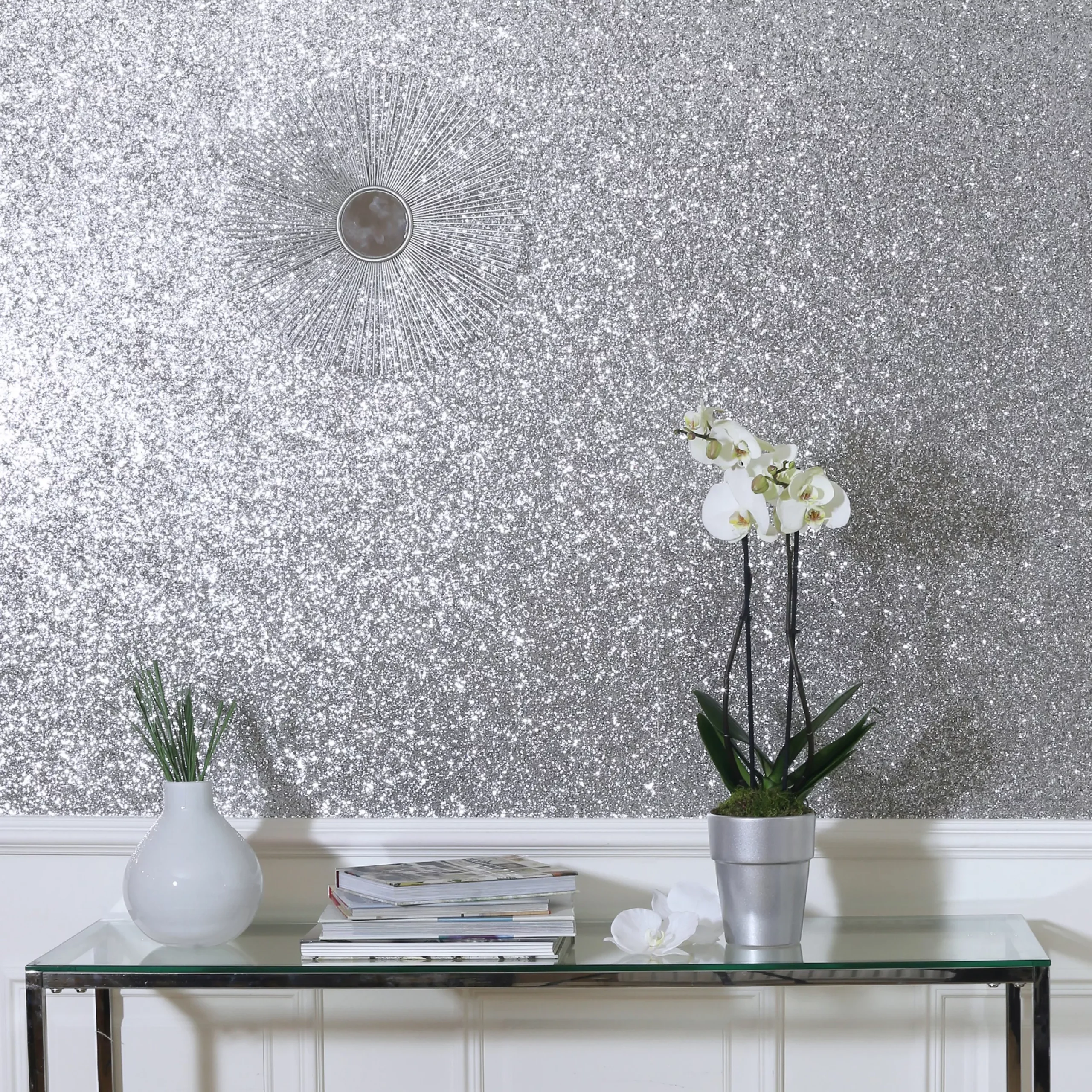 Arthouse Silver Sequin Sparkle Silver Glitter Effect Textured Wallpaper 5 Arthouse Silver Sequin Sparkle Silver Glitter Effect Textured Wallpaper - Image 3