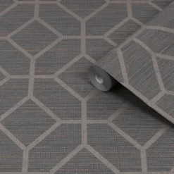 Boutique Asscher Grey Geometric Bronze Effect Textured Wallpaper
