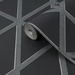 Boutique Black & Green Panel Geo Smooth Wallpaper