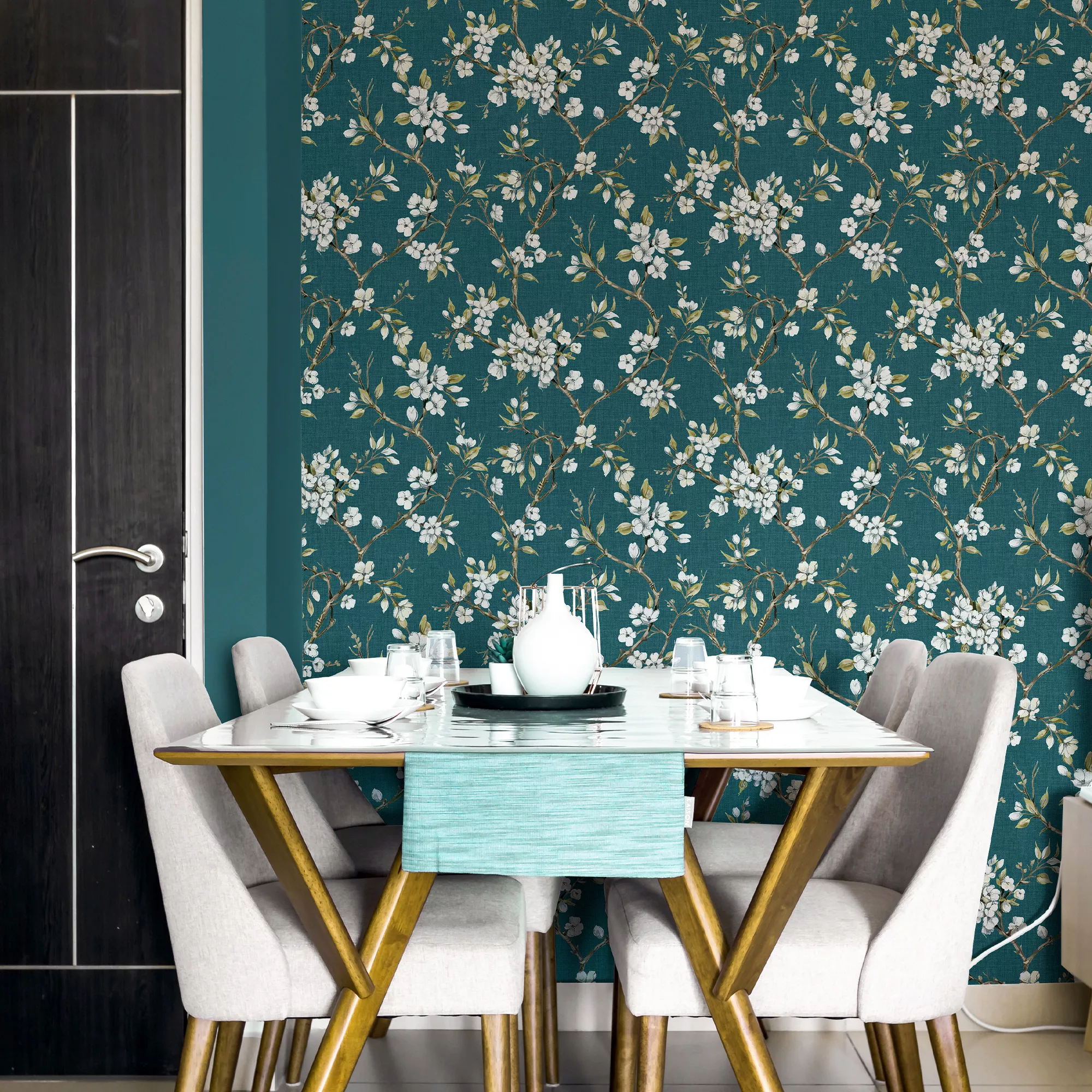 Boutique Eliza Teal Floral Smooth Wallpaper 6 Boutique Eliza Teal Floral Smooth Wallpaper - Image 4