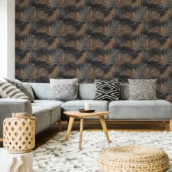 Boutique Jungle Glam Black Leaves Metallic Effect Smooth Wallpaper -Trade Point Sale boutique jungle glam black leaves metallic effect smooth wallpaper5011583355697 02i BQ