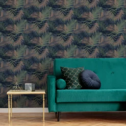 Boutique Jungle Glam Blue, Copper & Green Leaves Smooth Wallpaper 11 Boutique Jungle Glam Blue, Copper & Green Leaves Smooth Wallpaper -Trade Point Sale boutique jungle glam blue copper green leaves smooth wallpaper5011583355710 01i BQ