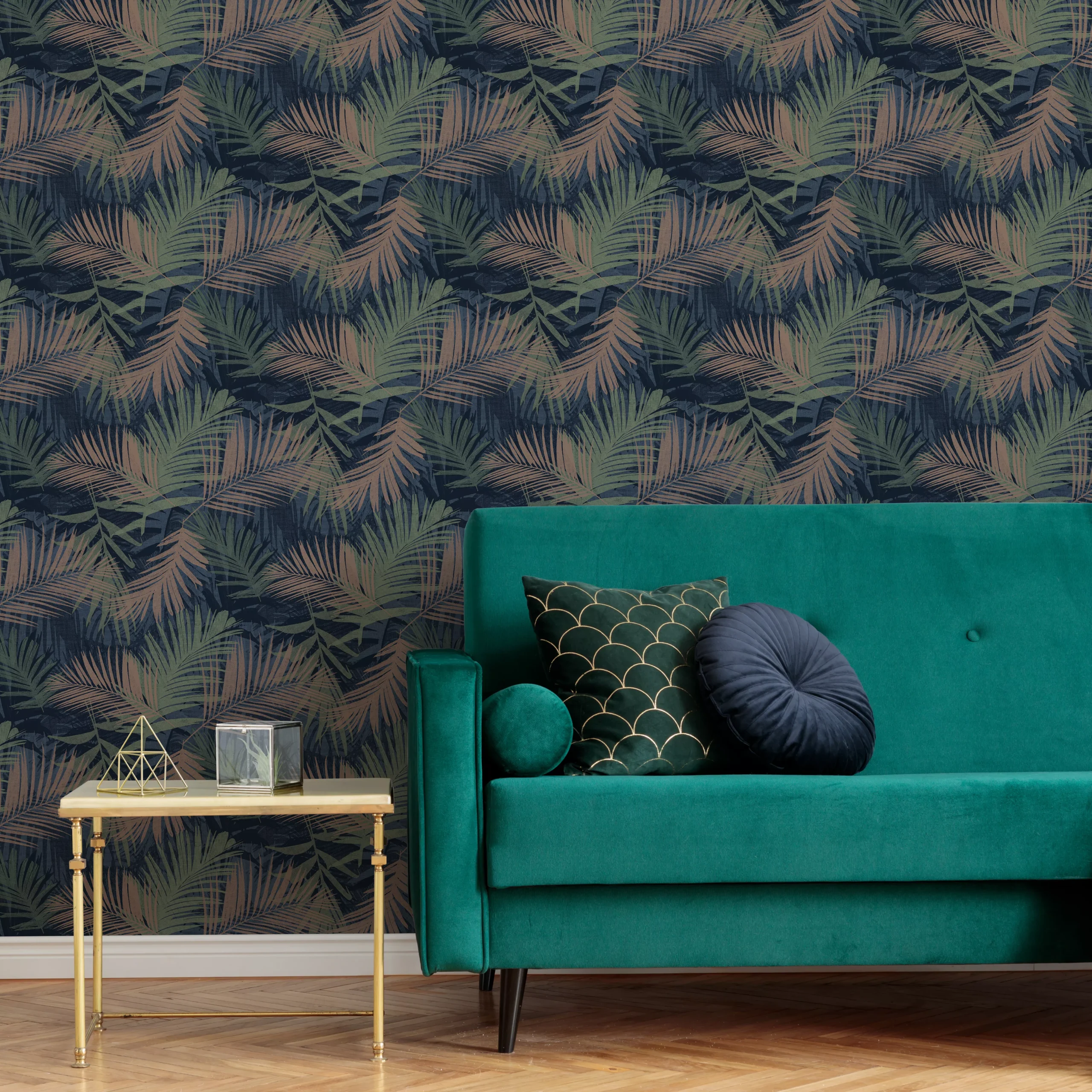 Boutique Jungle Glam Blue, Copper & Green Leaves Smooth Wallpaper 6 Boutique Jungle Glam Blue, Copper & Green Leaves Smooth Wallpaper - Image 4