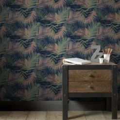 Boutique Jungle Glam Blue, Copper & Green Leaves Smooth Wallpaper 12 Boutique Jungle Glam Blue, Copper & Green Leaves Smooth Wallpaper -Trade Point Sale boutique jungle glam blue copper green leaves smooth wallpaper5011583355710 02i BQ