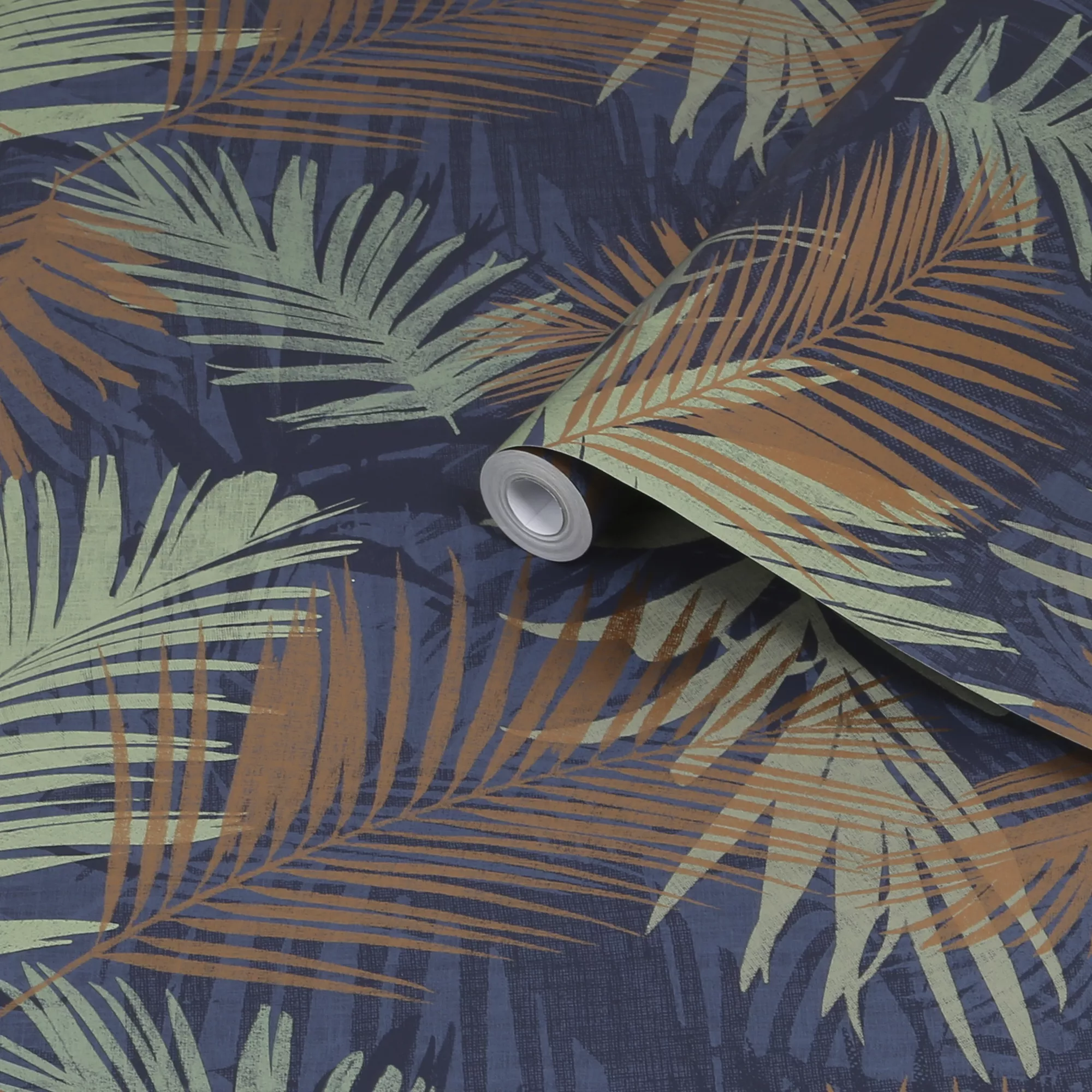 Boutique Jungle Glam Blue, Copper & Green Leaves Smooth Wallpaper 4 Boutique Jungle Glam Blue, Copper & Green Leaves Smooth Wallpaper - Image 2