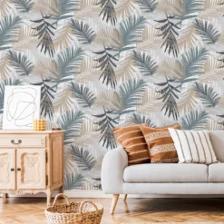 Boutique Jungle Glam Blue & Green Leaves Metallic Effect Smooth Wallpaper -Trade Point Sale boutique jungle glam blue green leaves metallic effect smooth wallpaper5011583448405 01i BQ