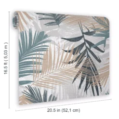 Boutique Jungle Glam Blue & Green Leaves Metallic Effect Smooth Wallpaper -Trade Point Sale boutique jungle glam blue green leaves metallic effect smooth wallpaper5011583448405 01t BQ