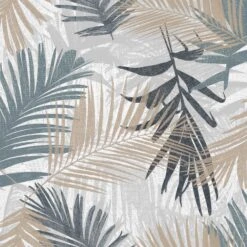 Boutique Jungle Glam Blue & Green Leaves Metallic Effect Smooth Wallpaper