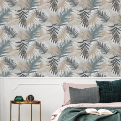 Boutique Jungle Glam Blue & Green Leaves Metallic Effect Smooth Wallpaper -Trade Point Sale boutique jungle glam blue green leaves metallic effect smooth wallpaper5011583448405 02i BQ