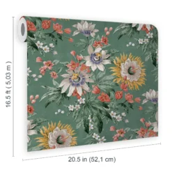 Boutique Martha Green Floral Smooth Wallpaper -Trade Point Sale boutique martha green floral smooth wallpaper5011583501582 02t bq