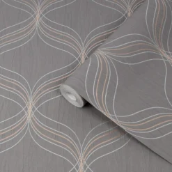 Boutique Optical Grey Geometric Bronze Effect Textured Wallpaper