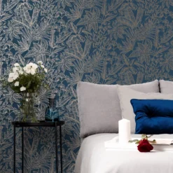 Boutique Paradise Blue Leaves Smooth Wallpaper -Trade Point Sale boutique paradise blue leaves smooth wallpaper5011583495553 01i bq