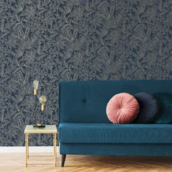 Boutique Paradise Blue Leaves Smooth Wallpaper -Trade Point Sale boutique paradise blue leaves smooth wallpaper5011583495553 02i bq