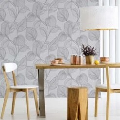 Boutique Royal Palm Grey Leaf Silver Effect Textured Wallpaper -Trade Point Sale boutique royal palm grey leaf silver effect textured wallpaper5011583444919 03i bq
