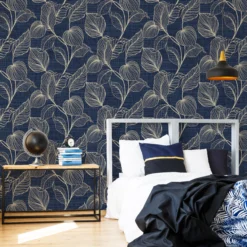 Boutique Royal Palm Sapphire Leaf Gold Effect Textured Wallpaper -Trade Point Sale boutique royal palm sapphire leaf gold effect textured wallpaper5011583444971 01i bq