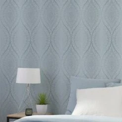Celosi Blue Damask Metallic Effect Textured Wallpaper -Trade Point Sale celosi blue damask metallic effect textured wallpaper3663602560081 02i bq