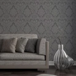 Colours Zara Charcoal Damask Glitter Effect Embossed Wallpaper -Trade Point Sale colours zara charcoal damask glitter effect embossed wallpaper3663602067559 01i BQ