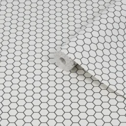 Contour Black & White Hexagon Lattice Tile Effect Textured Wallpaper