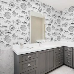 Contour White Ocean Life Monochrome Effect Smooth Wallpaper -Trade Point Sale contour white ocean life monochrome effect smooth wallpaper5011583515213 01i bq