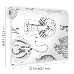 Contour White Ocean Life Monochrome Effect Smooth Wallpaper -Trade Point Sale contour white ocean life monochrome effect smooth wallpaper5011583515213 01t bq