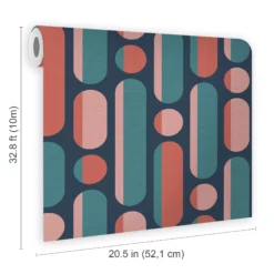 Envy Morse Coral & Navy Geometric Smooth Wallpaper -Trade Point Sale envy morse coral navy geometric smooth wallpaper5011583528053 02t