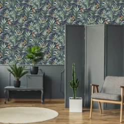 Fresco Green & Navy Hummingbird Smooth Wallpaper -Trade Point Sale fresco green navy hummingbird smooth wallpaper5011583391602 01i BQ