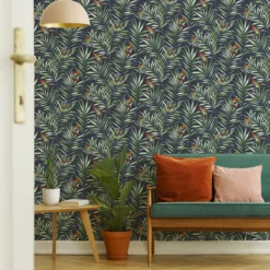 Fresco Green & Navy Hummingbird Smooth Wallpaper -Trade Point Sale fresco green navy hummingbird smooth wallpaper5011583391602 02i BQ