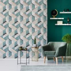 Fresco Marblesque Charcoal, Jade & White Geometric Rose Gold Effect Smooth Wallpaper -Trade Point Sale fresco marblesque charcoal jade white geometric rose gold effect smooth wallpaper5011583412420 01i BQ