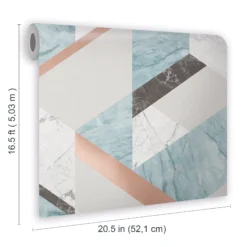 Fresco Marblesque Charcoal, Jade & White Geometric Rose Gold Effect Smooth Wallpaper -Trade Point Sale fresco marblesque charcoal jade white geometric rose gold effect smooth wallpaper5011583412420 01t BQ