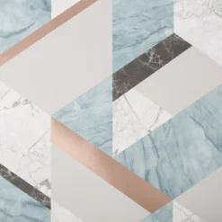 Fresco Marblesque Charcoal, Jade & White Geometric Rose Gold Effect Smooth Wallpaper