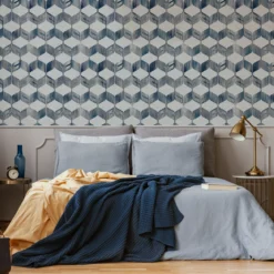 Fresco Maya Blue & Cream Geometric Smooth Wallpaper -Trade Point Sale fresco maya blue cream geometric smooth wallpaper5011583454260 02i BQ