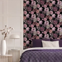 Fresco Pandora Drama Black & Pink Floral Smooth Wallpaper -Trade Point Sale fresco pandora drama black pink floral smooth wallpaper5011583418668 02i BQ