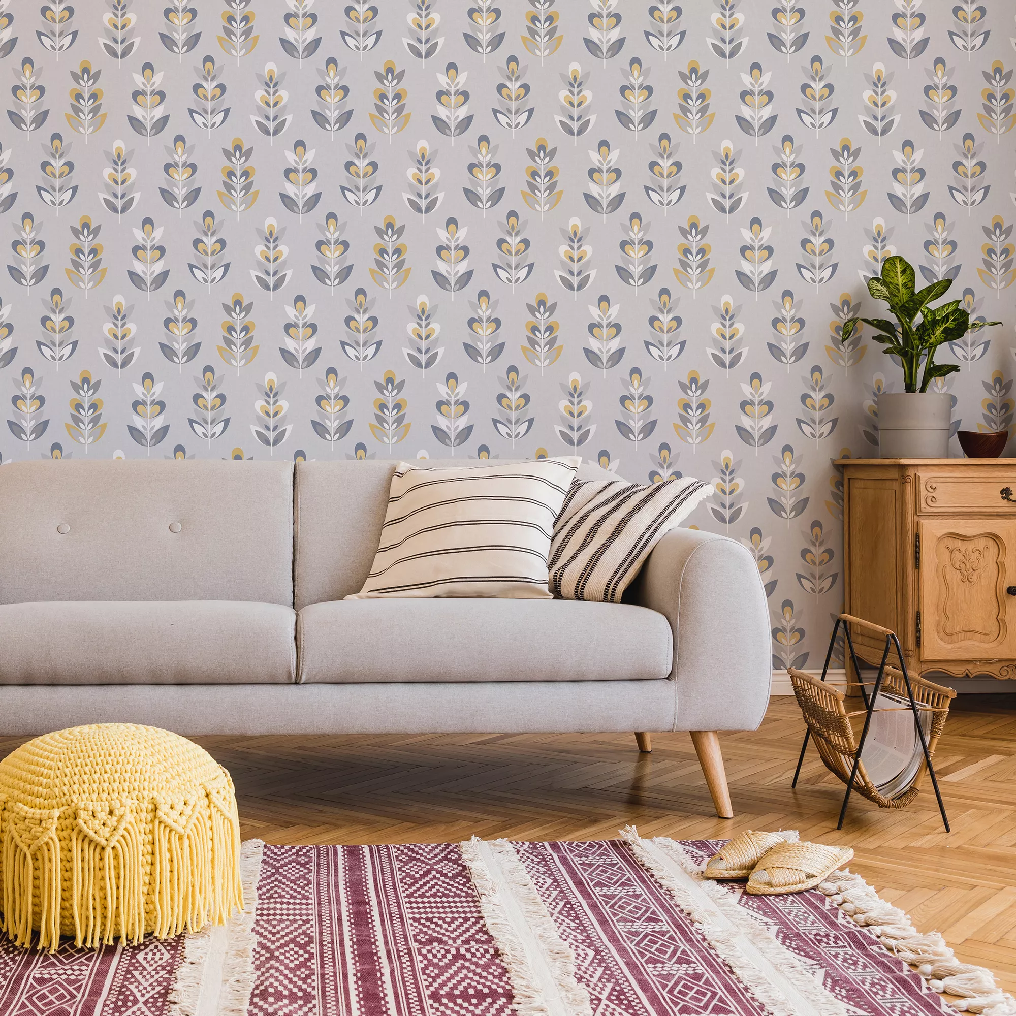 Fresco Retro Grey & Navy Floral Smooth Wallpaper 7 Fresco Retro Grey & Navy Floral Smooth Wallpaper - Image 5