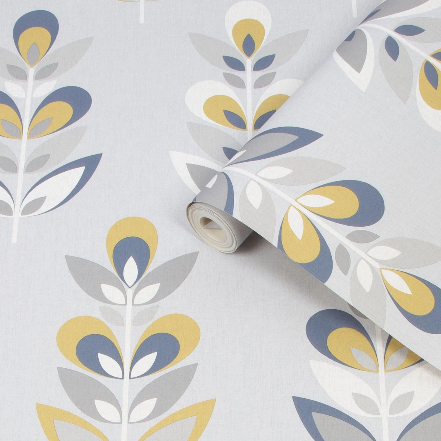 Fresco Retro Grey & Navy Floral Smooth Wallpaper 4 Fresco Retro Grey & Navy Floral Smooth Wallpaper - Image 2