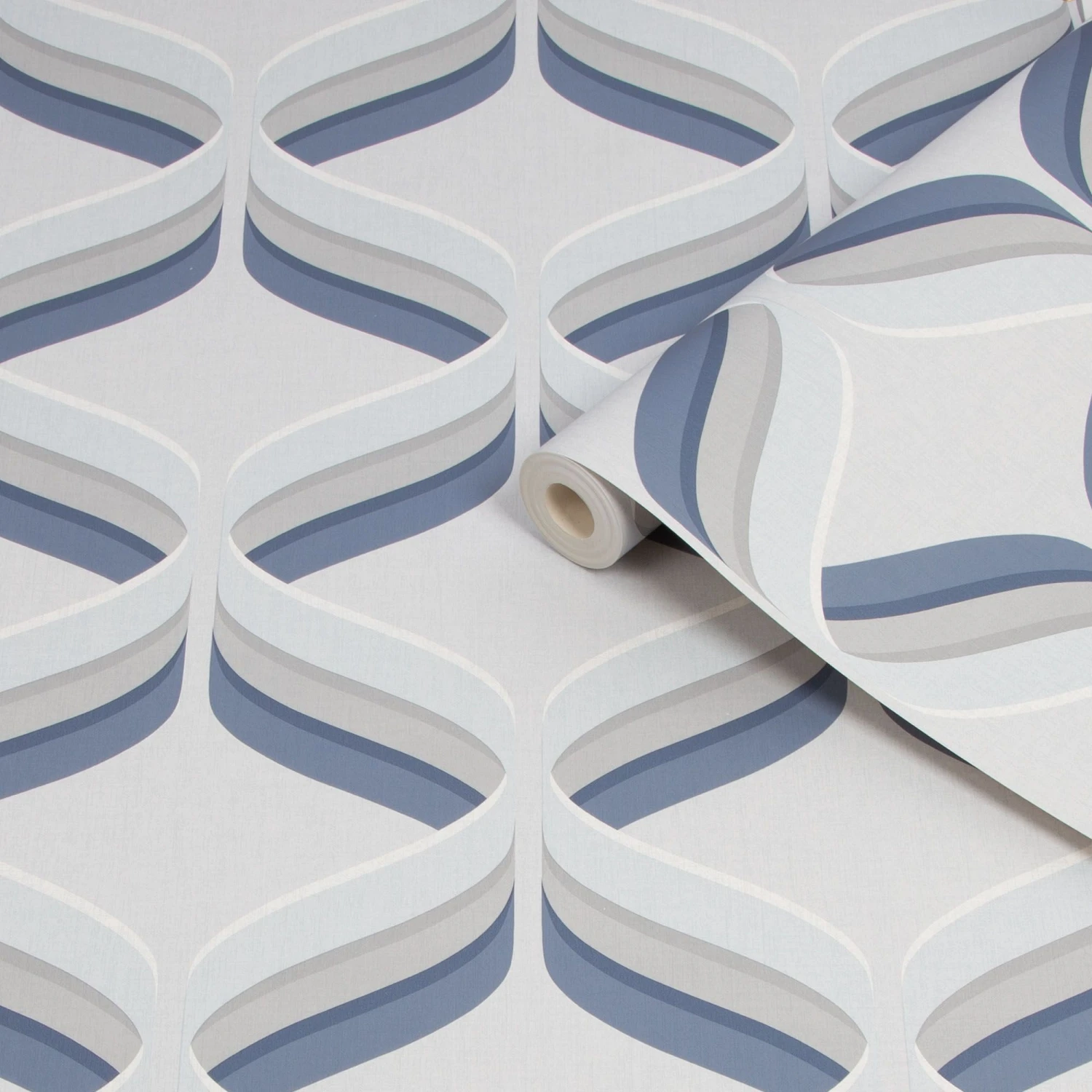 Fresco Retro Ogee Grey & Navy Smooth Wallpaper 4 Fresco Retro Ogee Grey & Navy Smooth Wallpaper - Image 2