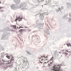 Fresco Romantic Ink Grey, Pink & Purple Floral Wallpaper