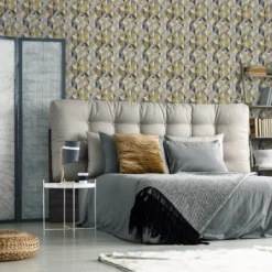 Fresco Tribal Grey & Ochre Geometric Smooth Wallpaper -Trade Point Sale fresco tribal grey ochre geometric smooth wallpaper5011583446296 01i BQ