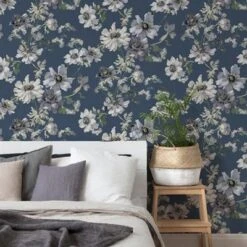 GoodHome Amazo Blue Floral Textured Wallpaper -Trade Point Sale goodhome amazo blue floral textured wallpaper5059340408491 01i