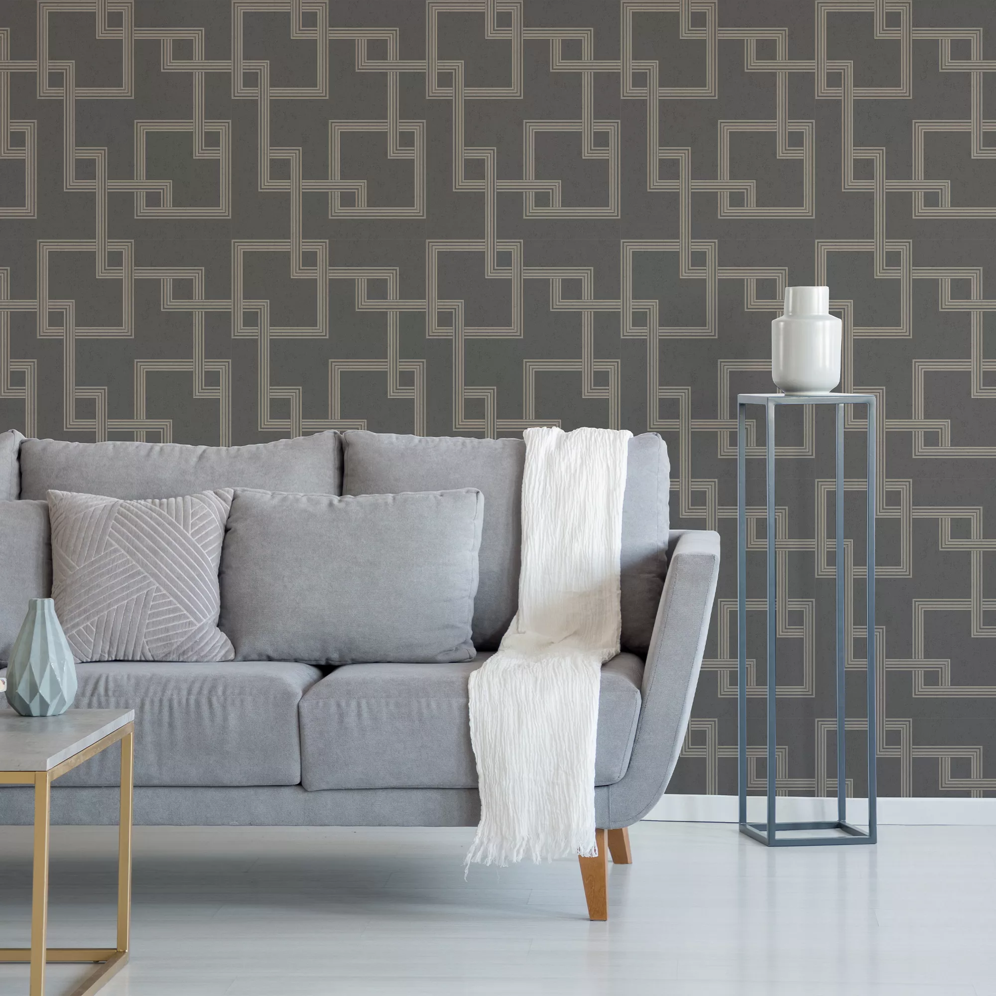 GoodHome Amfi Grey Geometric Metallic Effect Textured Wallpaper 7 GoodHome Amfi Grey Geometric Metallic Effect Textured Wallpaper - Image 5