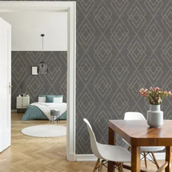 GoodHome Andal Grey Geometric Metallic Effect Textured Wallpaper -Trade Point Sale goodhome andal grey geometric metallic effect textured wallpaper5059340408569 21i