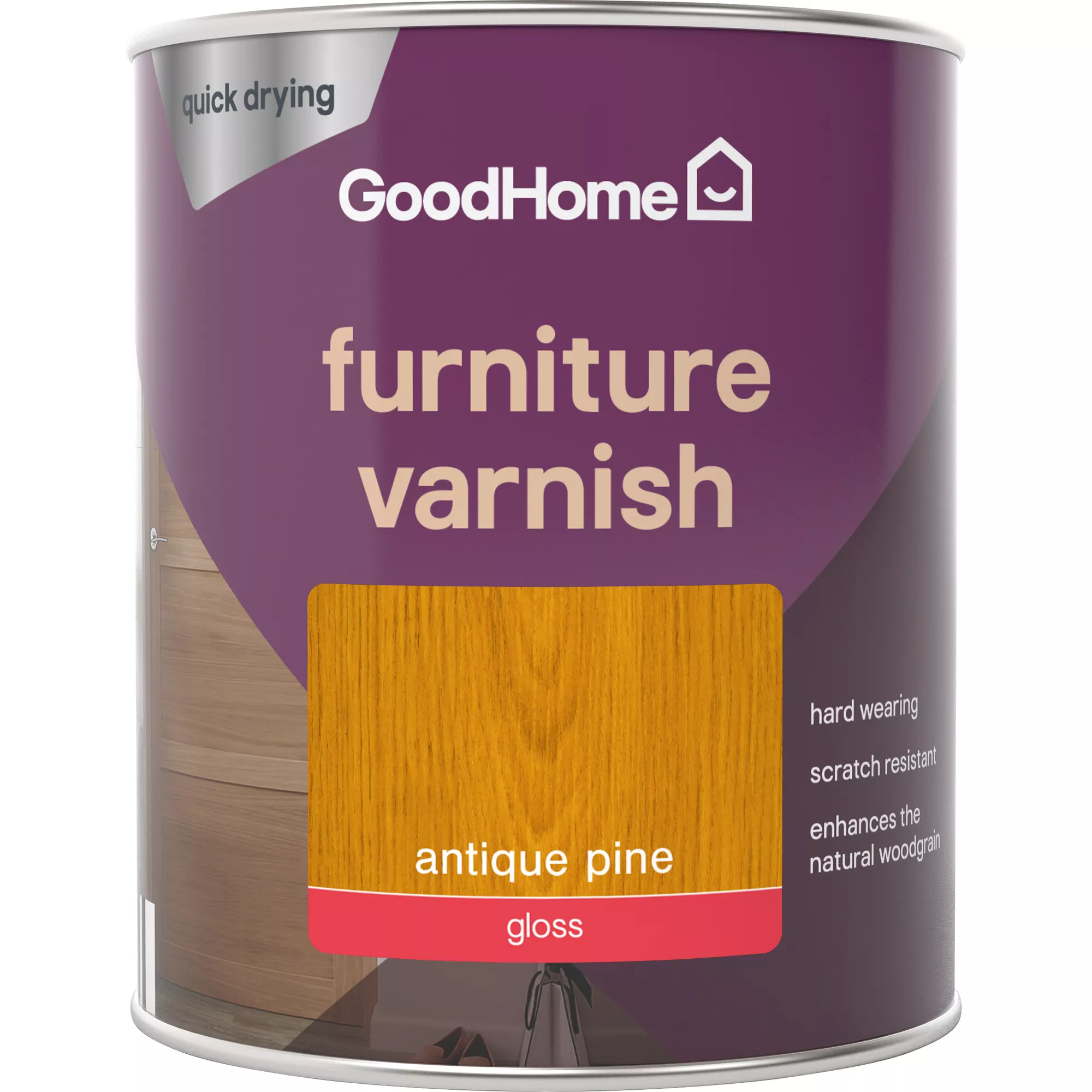 GoodHome Antique Pine Gloss Multi-surface Furniture Wood Varnish, 750ml 4 GoodHome Antique Pine Gloss Multi-surface Furniture Wood Varnish, 750ml - Image 2