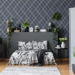 GoodHome Ashbourne Blue Geometric Metallic Effect Smooth Wallpaper -Trade Point Sale goodhome ashbourne blue geometric metallic effect smooth wallpaper5059340410623 21i