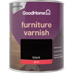 GoodHome Black Gloss Multi-surface Furniture Wood Varnish, 750ml -Trade Point Sale goodhome black gloss multi surface furniture wood varnish 750ml5059340486932 02c