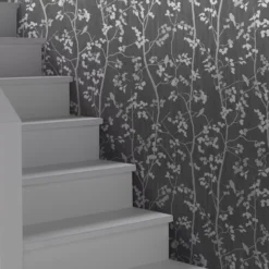 GoodHome Bromus Charcoal Floral Metallic Effect Textured Wallpaper -Trade Point Sale goodhome bromus charcoal floral metallic effect textured wallpaper3663602561217 01i bq