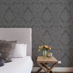 GoodHome Chalfont Charcoal Damask Glitter Effect Textured Wallpaper -Trade Point Sale goodhome chalfont charcoal damask glitter effect textured wallpaper5059340410708 21i