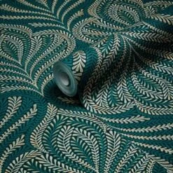 GoodHome Danbu Dark Teal Ornamental Metallic Effect Textured Wallpaper