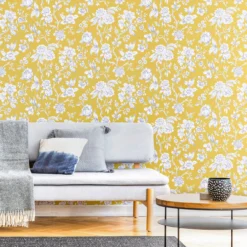 GoodHome Davenham Yellow Floral Metallic Effect Smooth Wallpaper -Trade Point Sale goodhome davenham yellow floral metallic effect smooth wallpaper5059340410487 21i bq