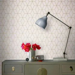 GoodHome Donnington Cream Geometric Metallic Effect Smooth Wallpaper -Trade Point Sale goodhome donnington cream geometric metallic effect smooth wallpaper5059340410340 20i