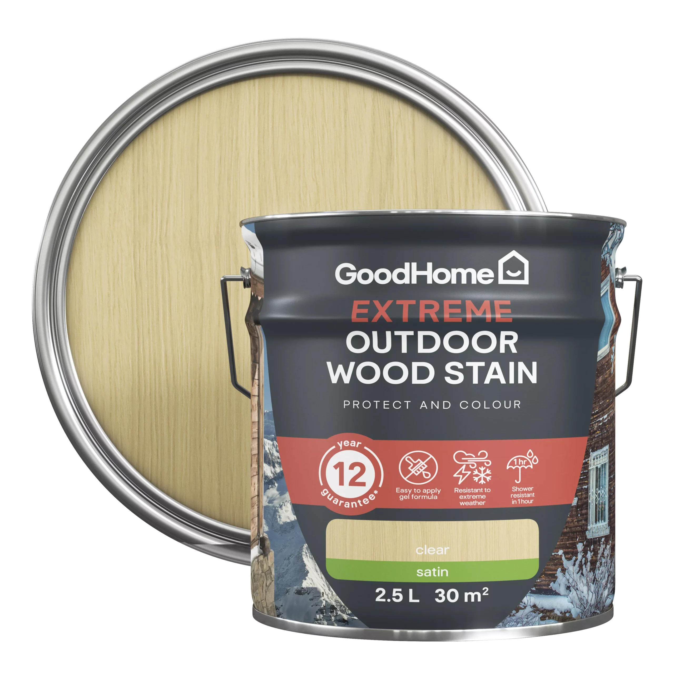 GoodHome Extreme Outdoor Clear Satin Quick Dry Wood Stain, 2.5L 3 GoodHome Extreme Outdoor Clear Satin Quick Dry Wood Stain, 2.5L